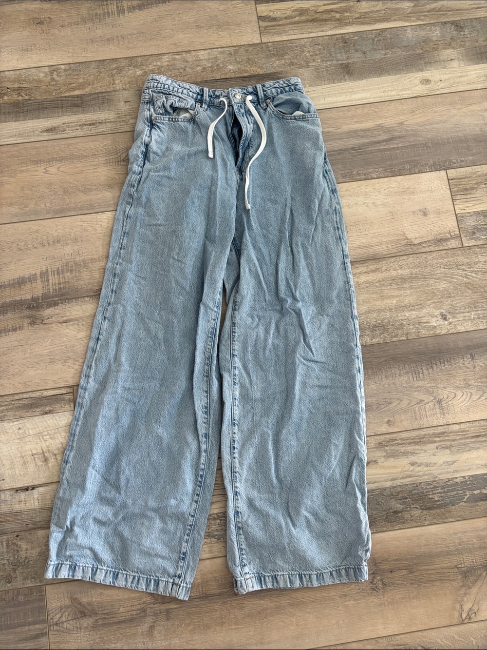 Forever 21 Light Blue Wide Leg Jeans with Drawstring Waist
